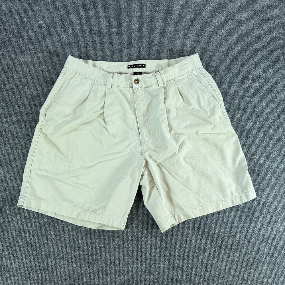 Nike Golf Mens Pleated Chino Shorts Khaki Tan Cotton Size 34 Vintage Preppy
